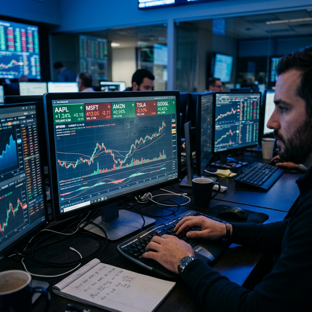 Pantalla de trading con acciones