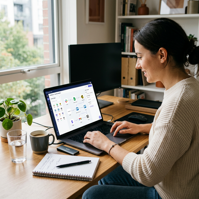 Robot realizando tareas mientras persona descansa