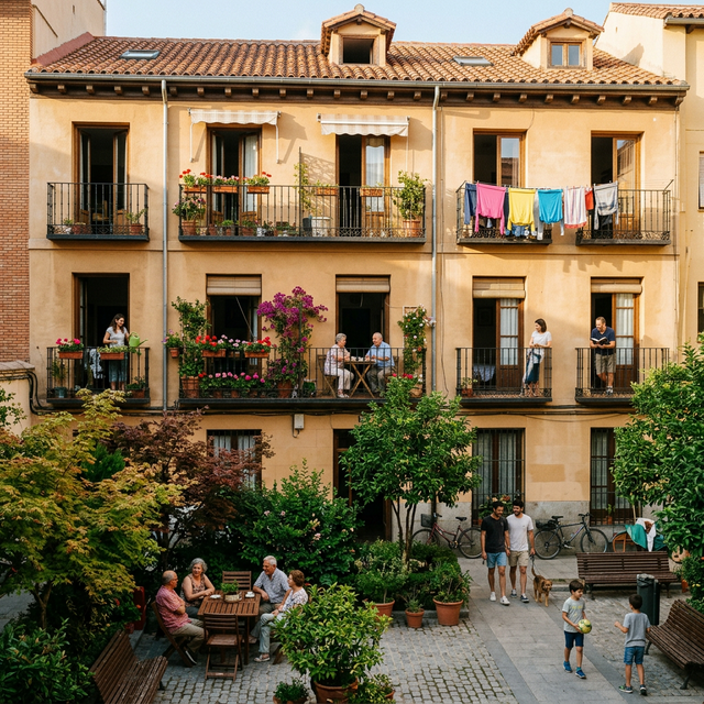 Edificio con vecinos en junta de propietarios