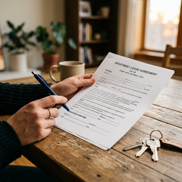 Contrato de alquiler con lupa