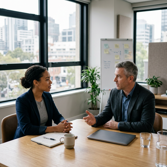 Dos personas hablando con burbuja de diálogo