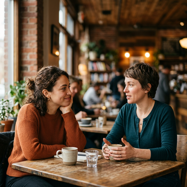 Dos personas conversando con atención