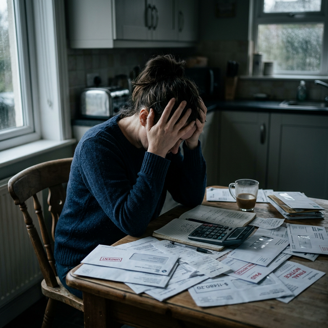 Persona preocupada mirando facturas