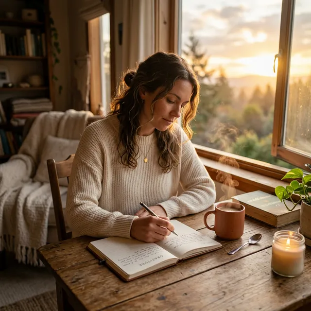 Libreta de gratitud con amanecer