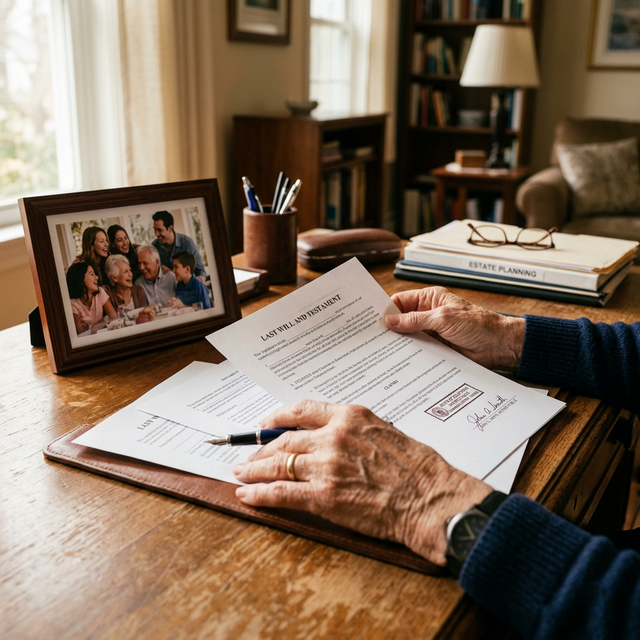 Documento de herencia con sello y monedas