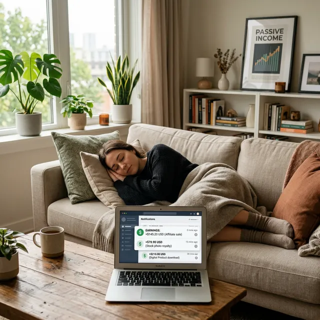 Persona durmiendo mientras el dinero crece