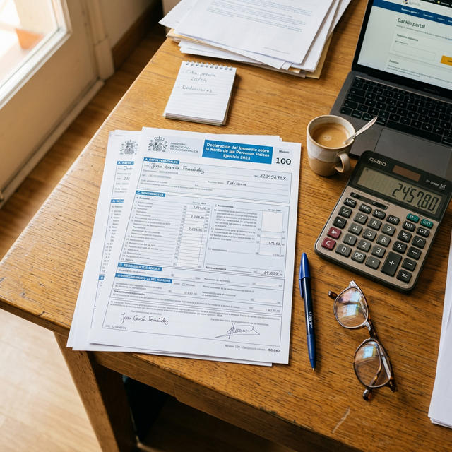 Formulario de IRPF con tramos señalados