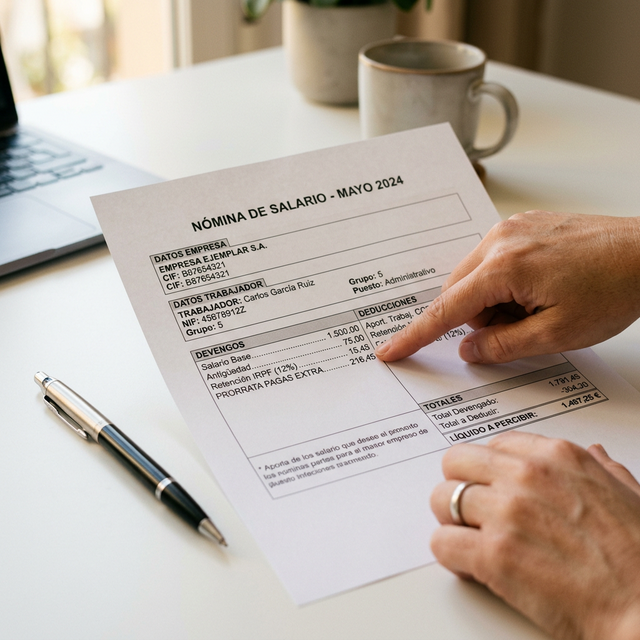 Nómina detallada con secciones señaladas