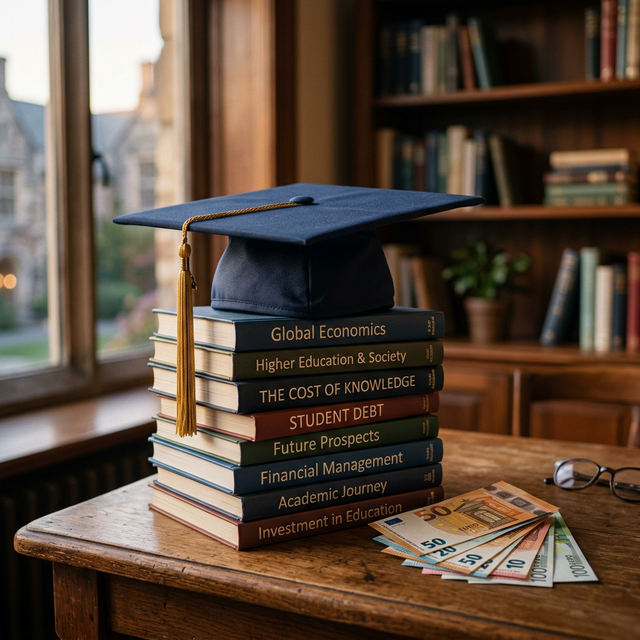Birrete de graduación sobre una balanza