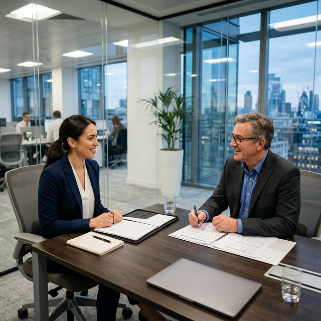 Dos personas en una negociación salarial