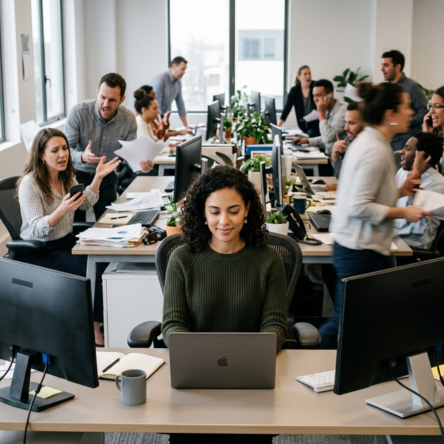 Persona manteniendo la calma ante otra enfadada