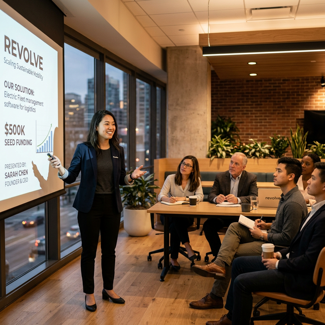 Persona presentando un pitch a inversores