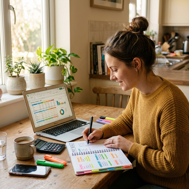 Hoja de cálculo con presupuesto mensual