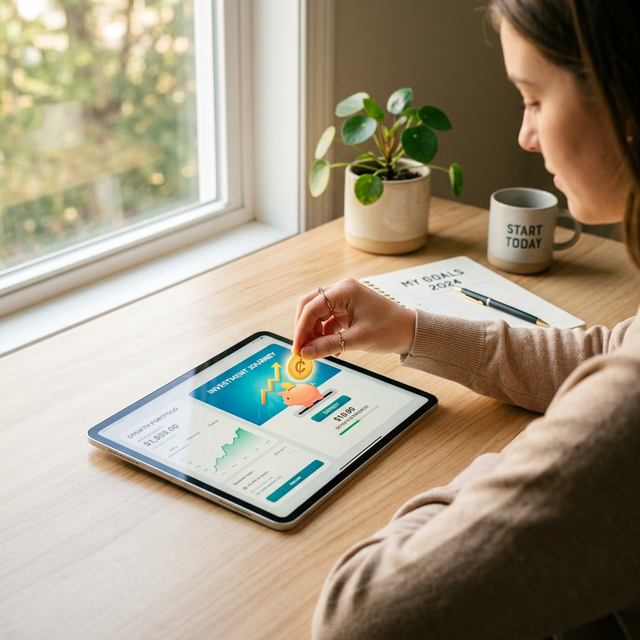 Persona abriendo una app de inversión en el móvil