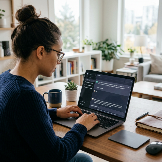 Persona escribiendo un prompt en un ordenador
