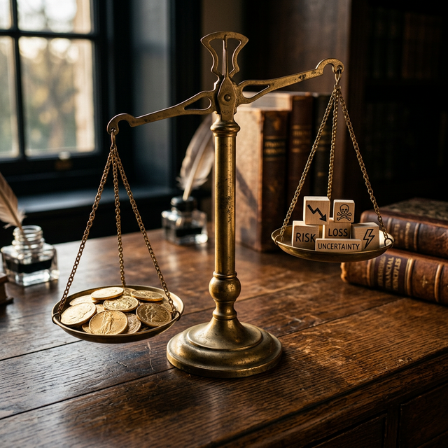 Balanza equilibrando riesgo y rentabilidad