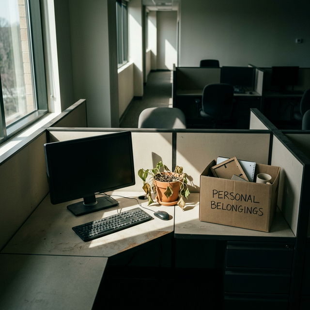 Oficina vacía con robots trabajando