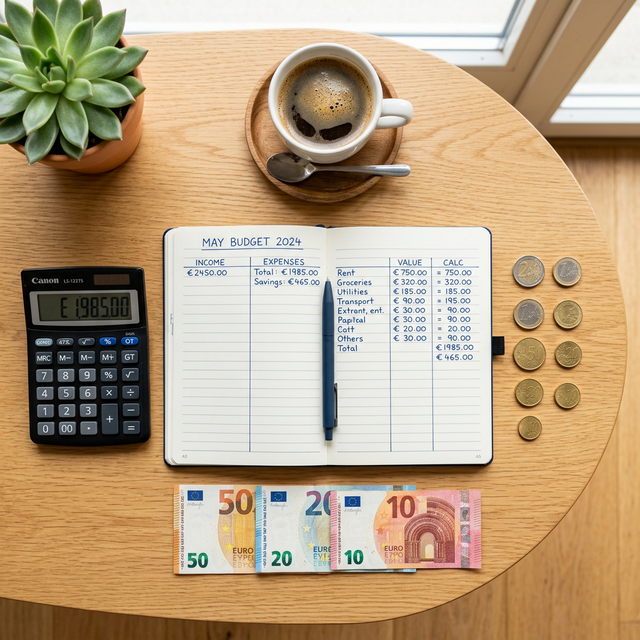 Ejemplo de presupuesto mensual con categorías divididas