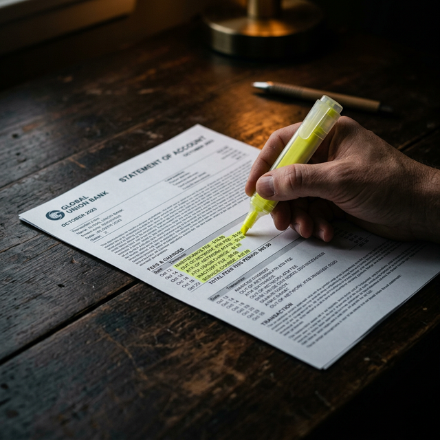 Extracto bancario con comisiones resaltadas