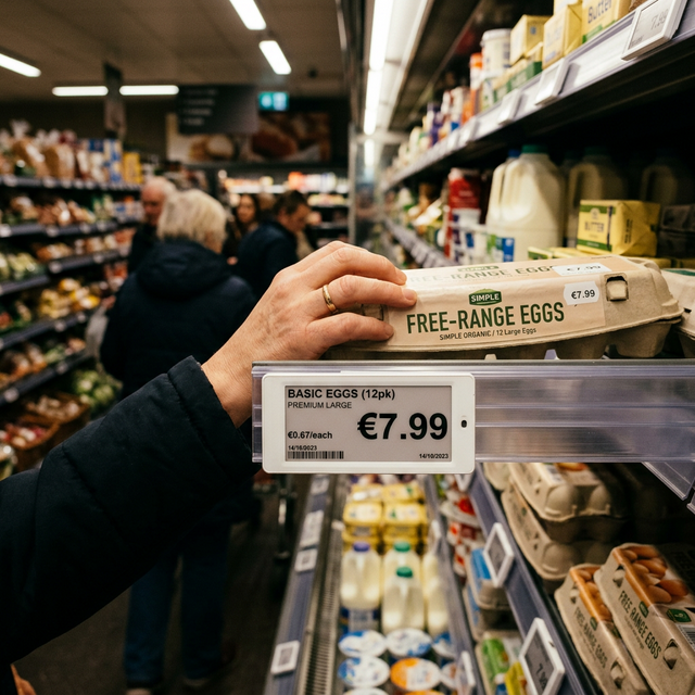 Etiquetas de precios subiendo en supermercado
