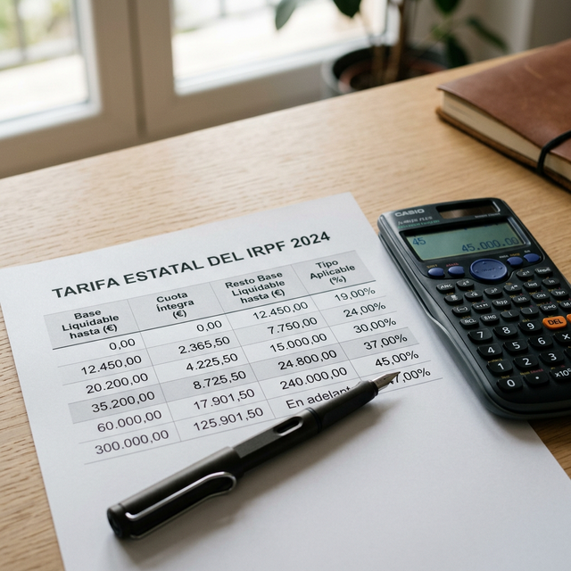 Tabla de tramos de IRPF sobre escritorio