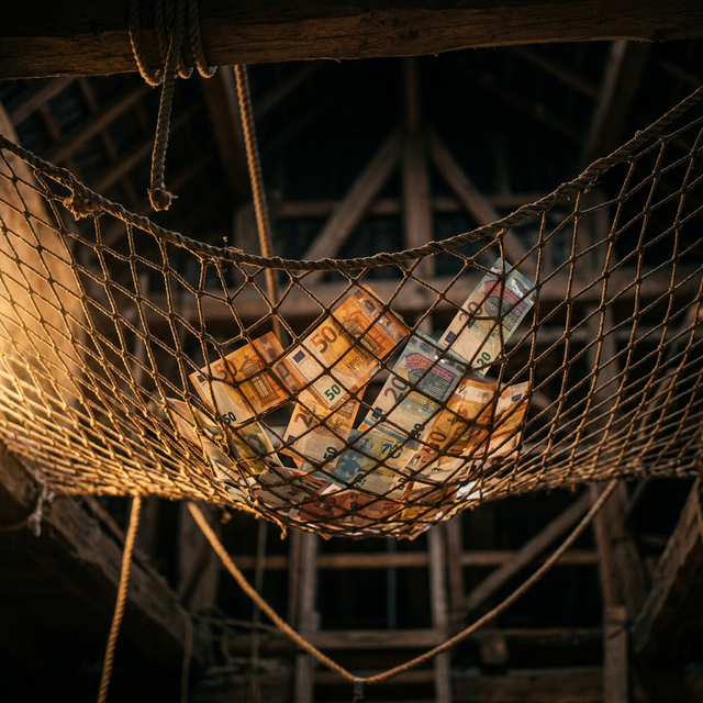 Red de seguridad con billetes de euro atrapados