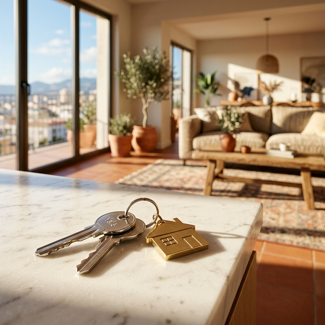 Llaves de casa nueva sobre mesa de m�rmol